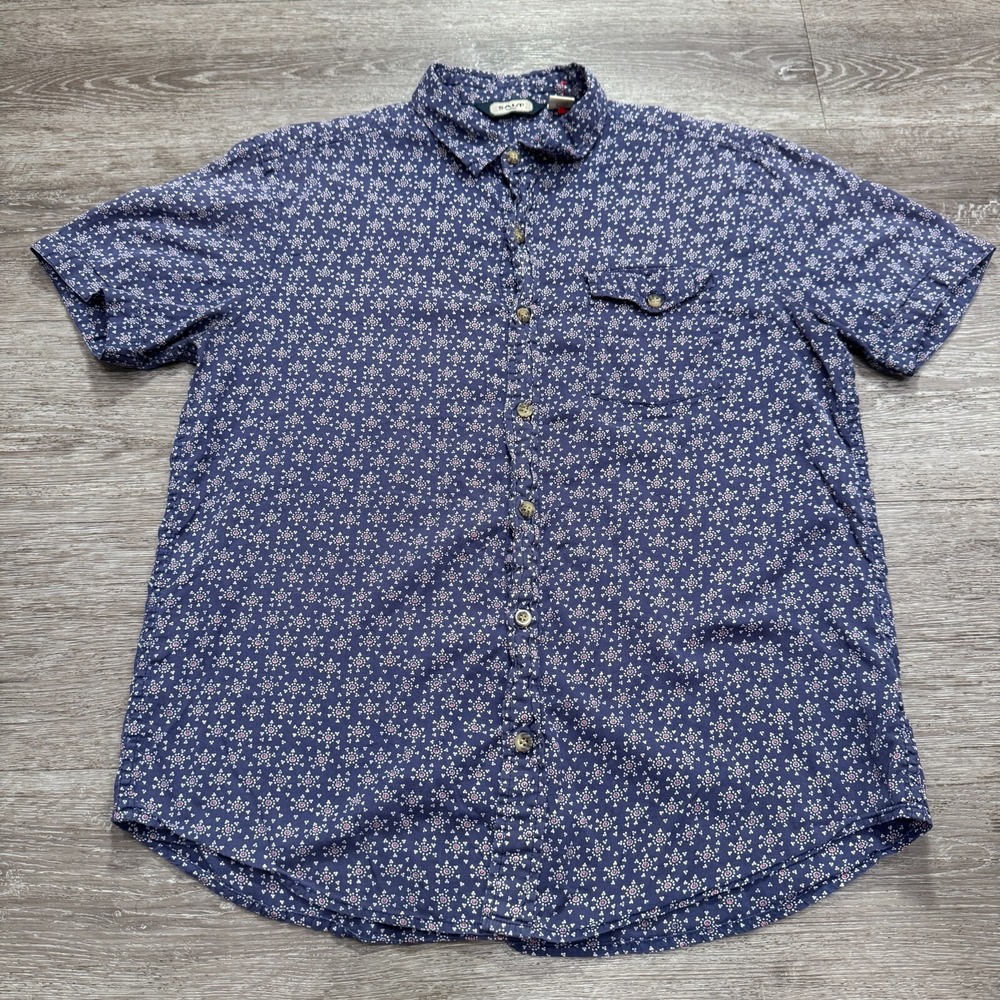 Salt Valley‎ Shirt Mens Large Blue Geometric Vintage Cotton Short Sleeve Button
